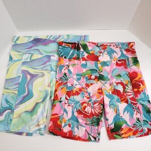 Lot Of 2 No Boundaries Bike Shorts w/ Pockets - Blue Tie Dye & Pink/Red Floral